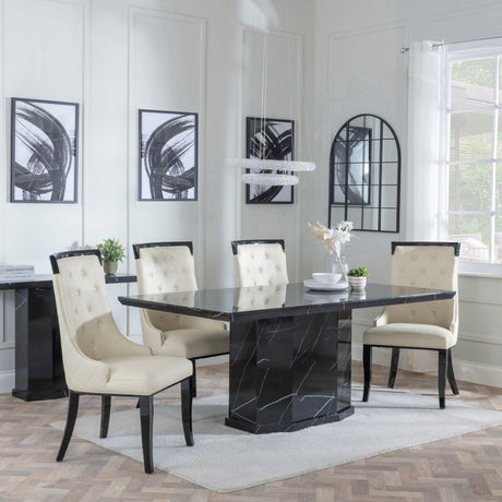 Naples Black Marble Dining Set - Carmela Cream Leather Dining Chair-3