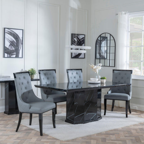 Naples Black Marble Dining Set - Carmela Grey Leather Dining Chair-2