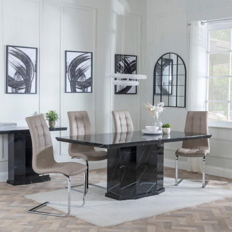 Naples Black Marble Dining Set - Jamison Beige Faux Leather Dining Chair-3