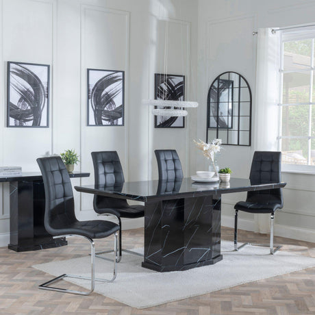 Naples Black Marble Dining Set - Jamison Black Faux Leather Dining Chair-3