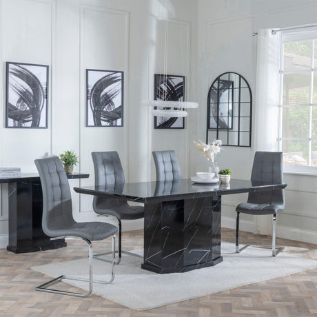 Naples Black Marble Dining Set - Jamison Grey Faux Leather Dining Chair