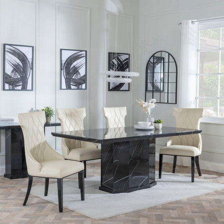 Naples Black Marble Dining Set - Mimi Cream Leather Dining Chair