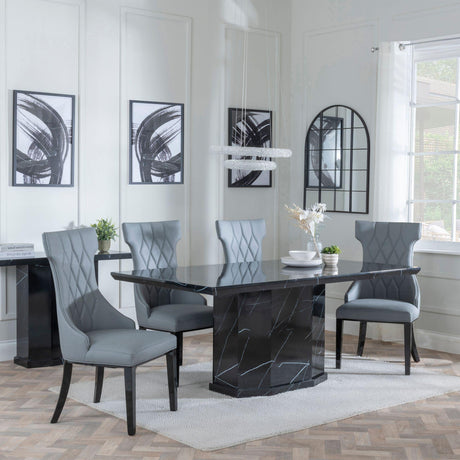 Naples Black Marble Dining Set - Mimi Grey Leather Dining Chair-3