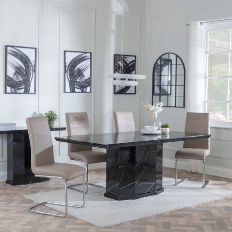 Naples Black Marble Dining Set - Roma Beige Faux Leather Dining Chair-2