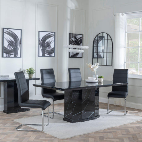 Naples Black Marble Dining Set - Roma Black Faux Leather Dining Chair