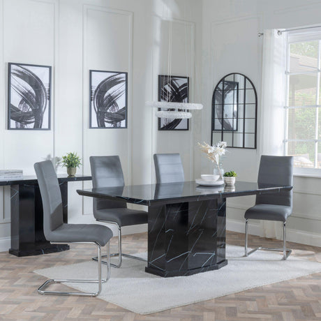 Naples Black Marble Dining Set - Roma Grey Faux Leather Dining Chair-2