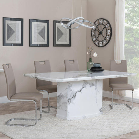 Naples White Marble Dining Set - Bianco Beige Faux Leather Dining Chair-3