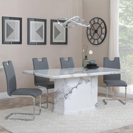 Naples White Marble Dining Set - Bianco Grey Faux Leather Dining Chair-2