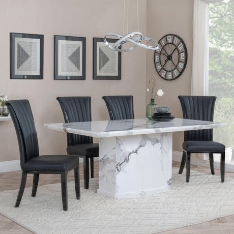 Naples White Marble Dining Set - Cadiz Black Leather Dining Chair-2
