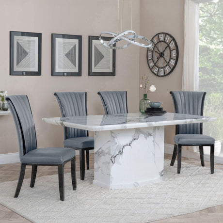 Naples White Marble Dining Set - Cadiz Grey Leather Dining Chair-3