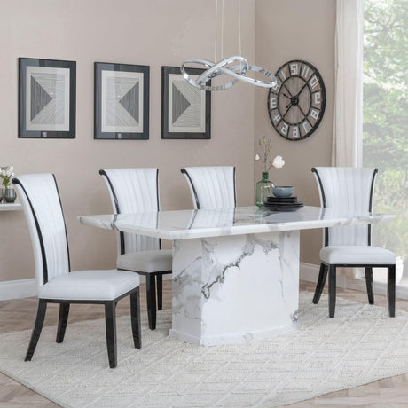 Naples White Marble Dining Set - Cadiz White Leather Dining Chair-2