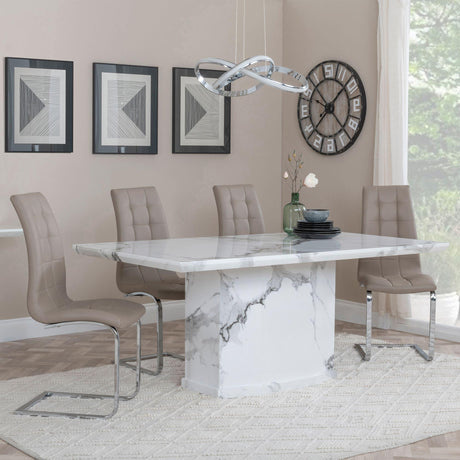 Naples White Marble Dining Set - Jamison Beige Faux Leather Dining Chair-3