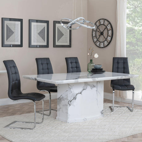 Naples White Marble Dining Set - Jamison Black Faux Leather Dining Chair-2