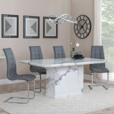 Naples White Marble Dining Set - Jamison Grey Faux Leather Dining Chair-2
