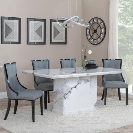 Naples White Marble Dining Set - Paris Grey Leather Dining Chair with Black Legs-3