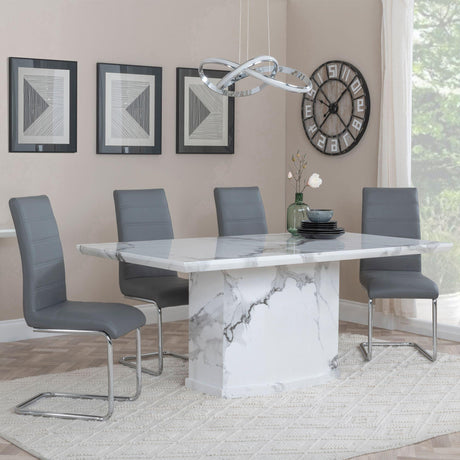 Naples White Marble Dining Set - Roma Grey Faux Leather Dining Chair-2