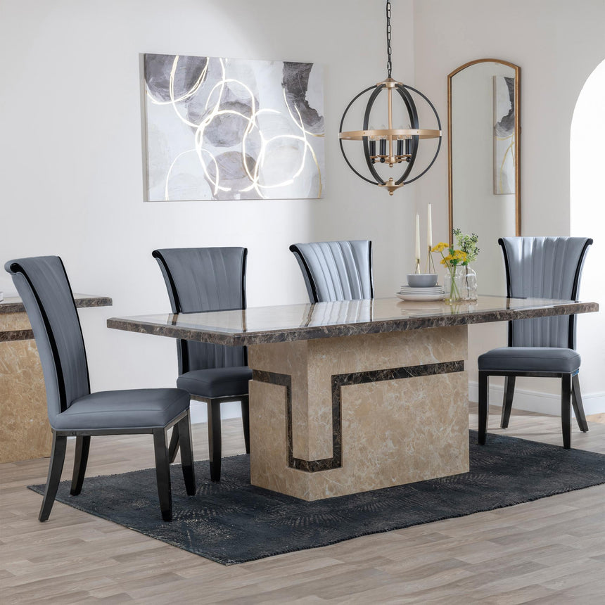 Sicily Cream Marble Dining Set - Milazzo Leather Dining Chair