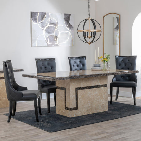 Venice Cream Marble Dining Set - Carmela Black Leather Dining Chair-2