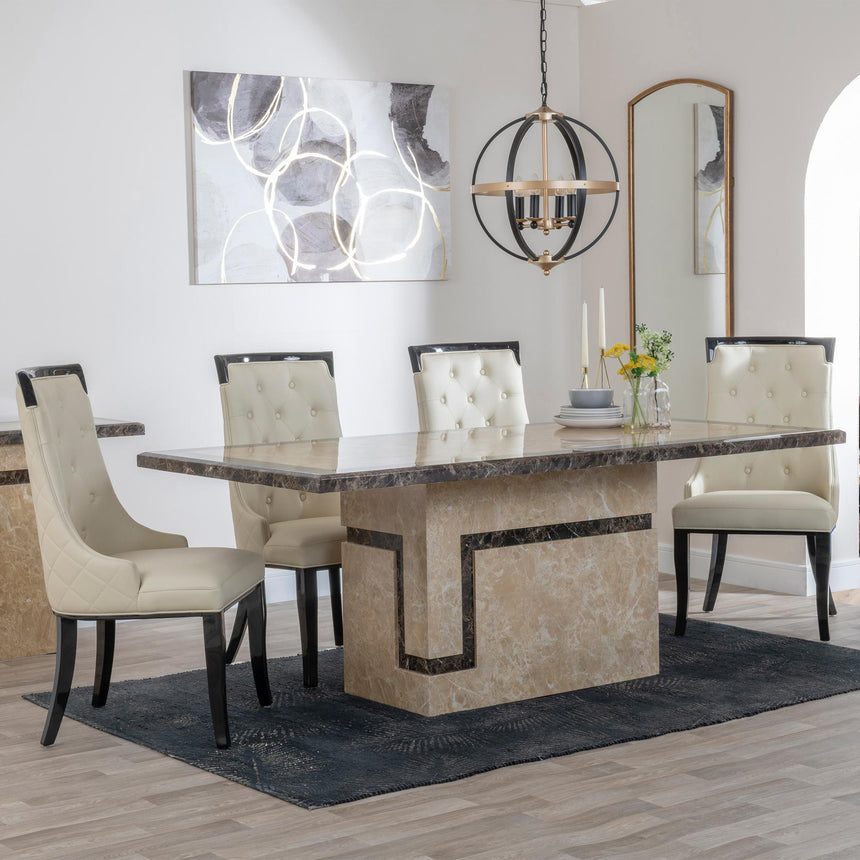 Venice Cream Marble Dining Set - Carmela Cream Leather Dining Chair-3