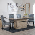 Venice Cream Marble Dining Set - Carmela Grey Leather Dining Chair