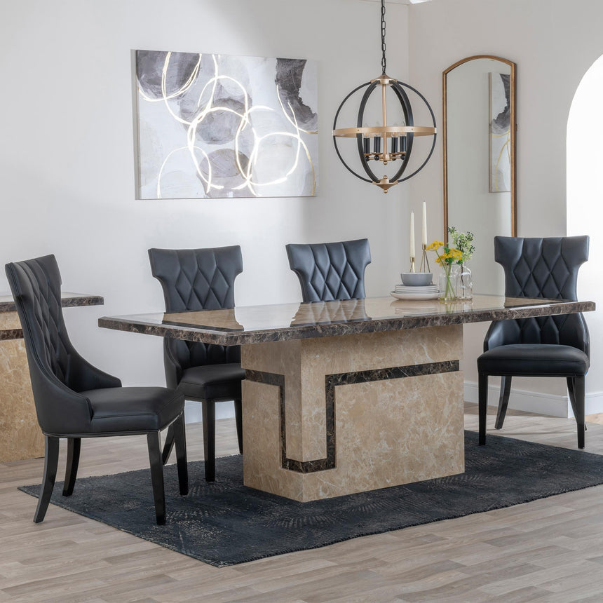 Venice Cream Marble Dining Set - Mimi Black Leather Dining Chair