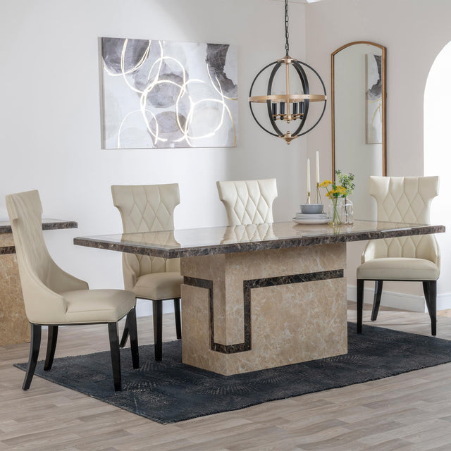 Venice Cream Marble Dining Set - Mimi Cream Leather Dining Chair
