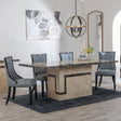 Venice Cream Marble Dining Set - Paris Grey Leather Dining Chair with Black Legs