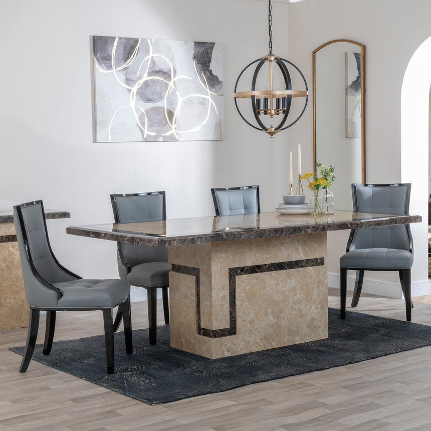 Sicily Cream Marble Dining Set - Sandia Leather Dining Chair