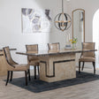 Venice Cream Marble Dining Set - Paris Taupe Leather Dining Chair with Brown Legs