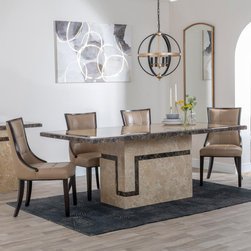 Sicily Cream Marble Dining Set - Sandia Leather Dining Chair
