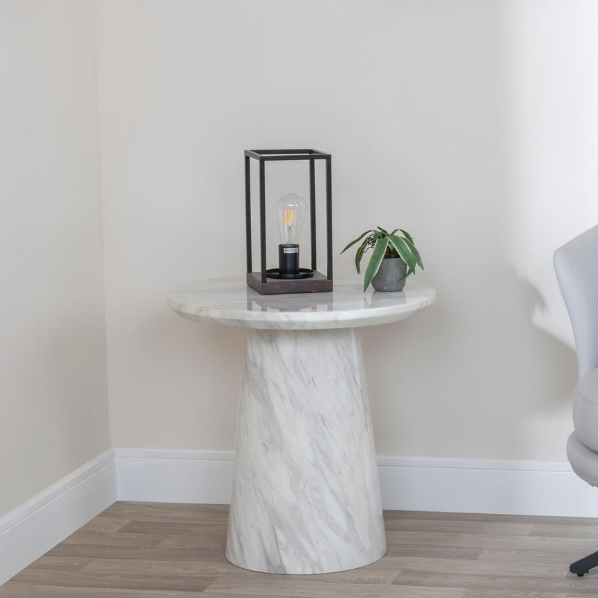 Carrera White Marble Round Side Table-2