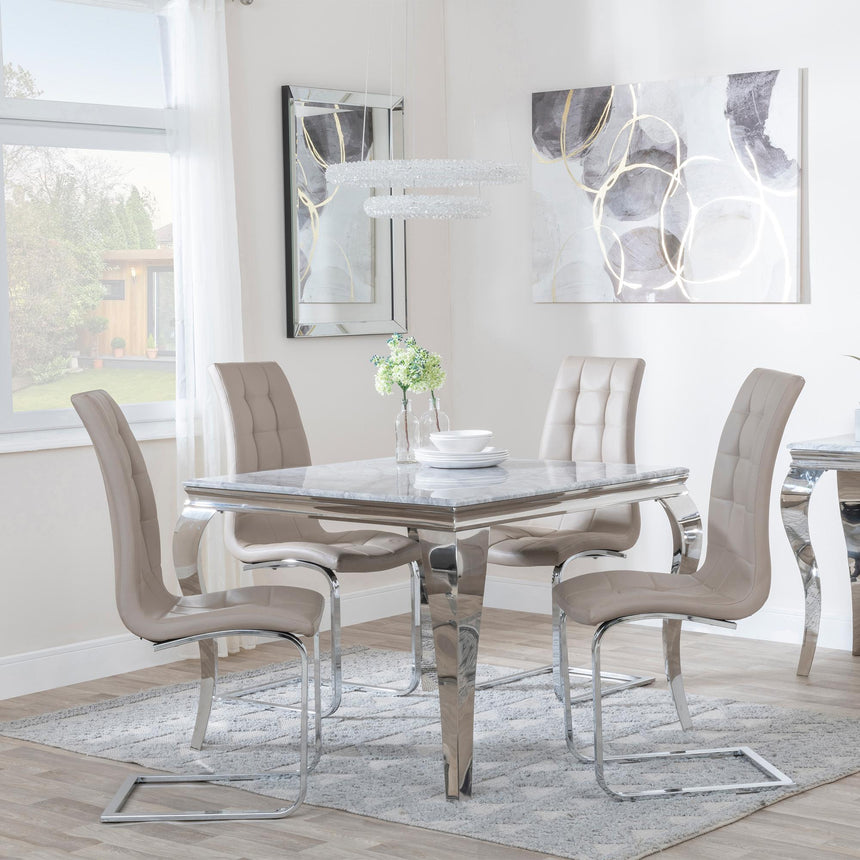 Louis 4 Seater Grey Marble and Chrome Square Dining Set - 4 Jamison Beige Faux Leather Dining Chair-3