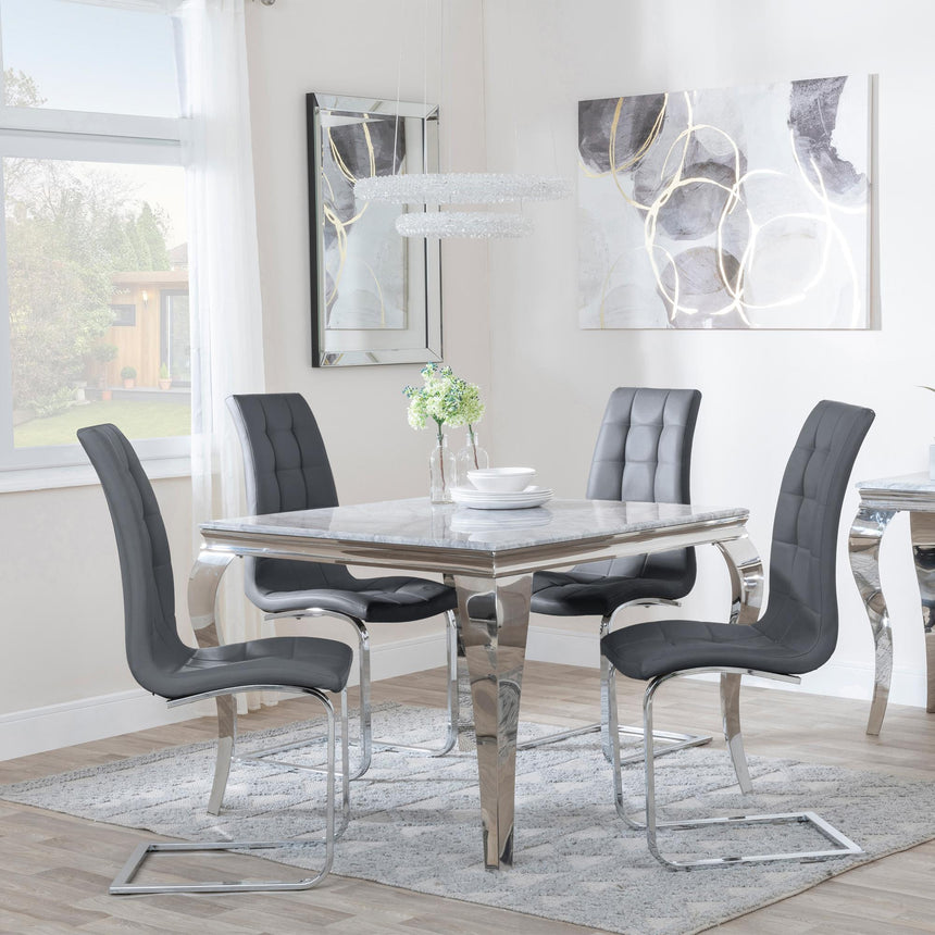 Louis 4 Seater Grey Marble and Chrome Square Dining Set - 4 Jamison Grey Faux Leather Dining Chair-2
