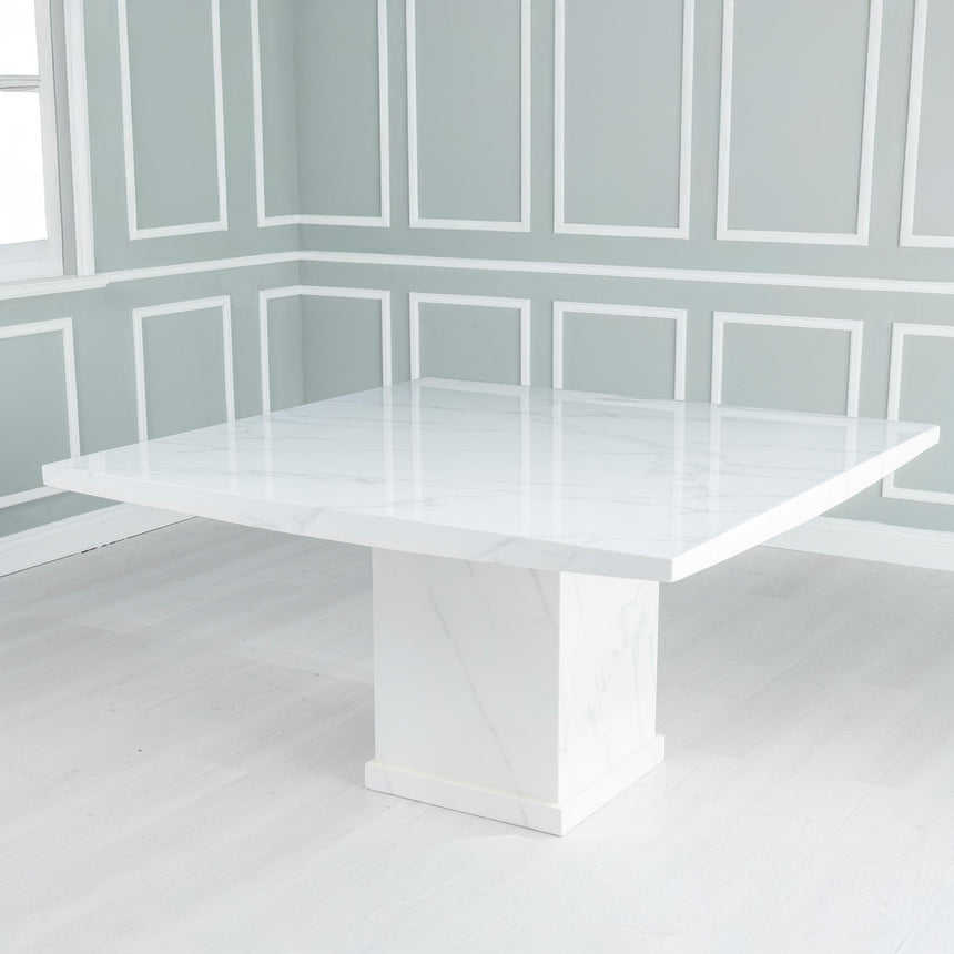 Turin 8 Seater White Marble Square Dining Table - 140cm-2