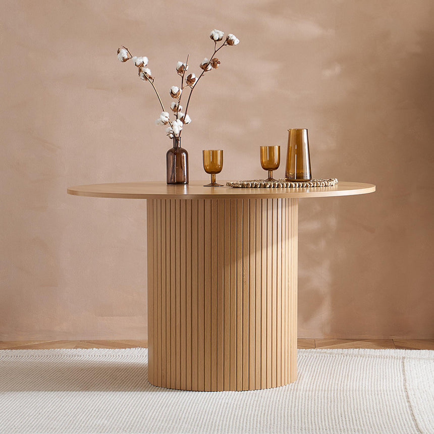 Axel Oak Fluted 4 Seater Round Dining Table
