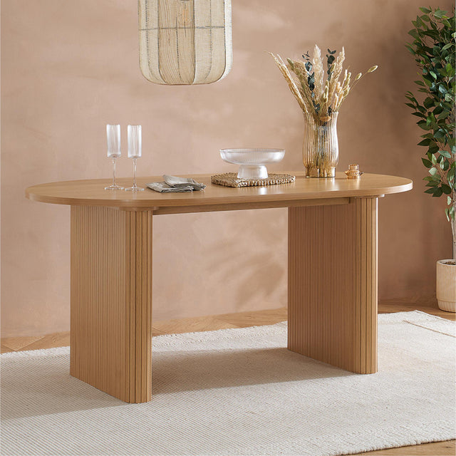 Axel Oak Fluted 6 Seater Oval Dining Table