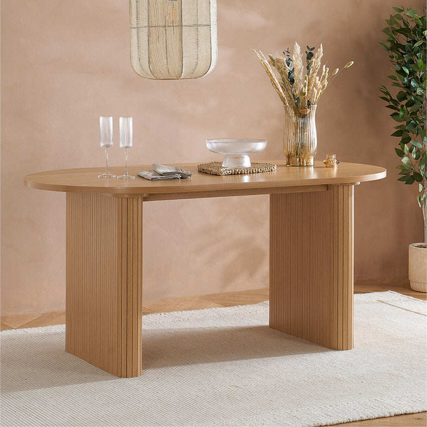 Axel Oak Fluted 6 Seater Oval Dining Table