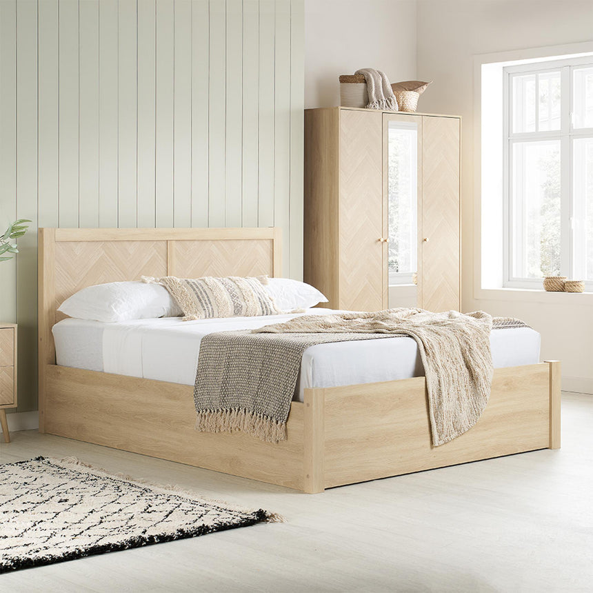 Herringford Oak Ottoman Storage Bed - Sizes Available