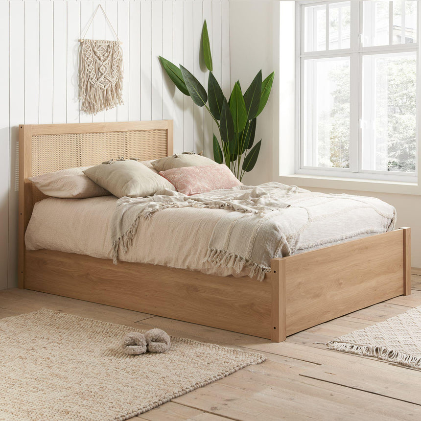 Croxley Oak and Rattan Ottoman Storage Bed - Sizes Available