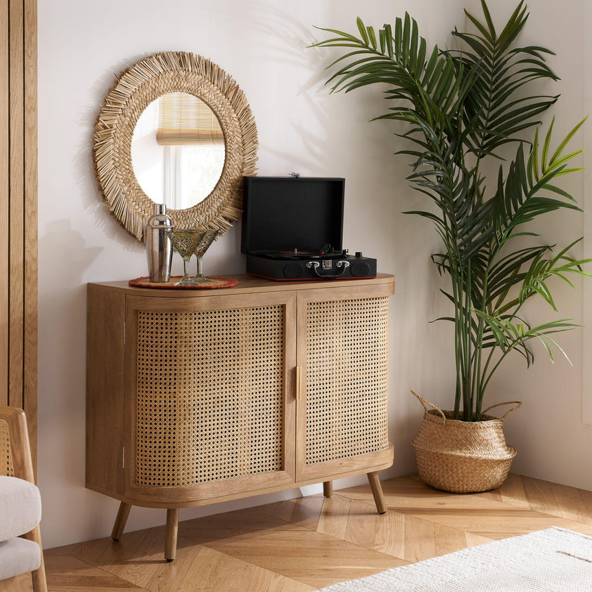 Noah Oak and Rattan Curved 100cm Small Sideboard - 2 Doors