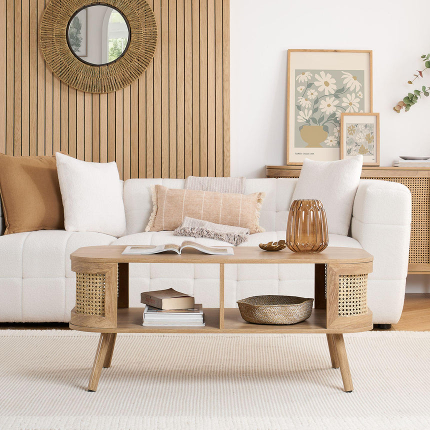 Noah Oak and Rattan Curved 110cm Coffee Table