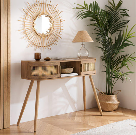 Noah Oak and Rattan Curved 110cm Console Table