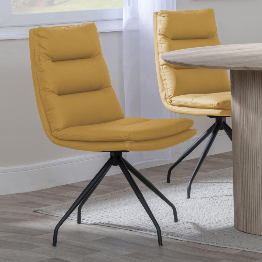 Tuscany Yellow Leather Swivel Dining Chair with Black Legs