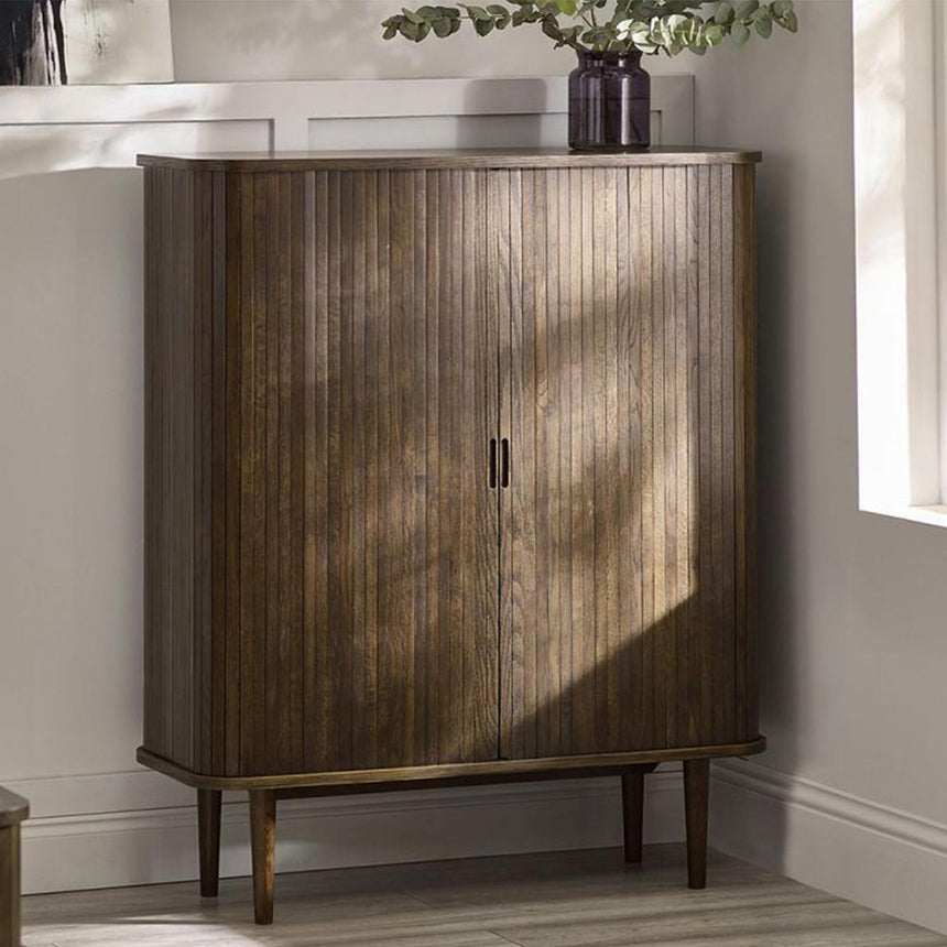 Tambour Dark Oak Ribbed 2 Door Wine Cabinet