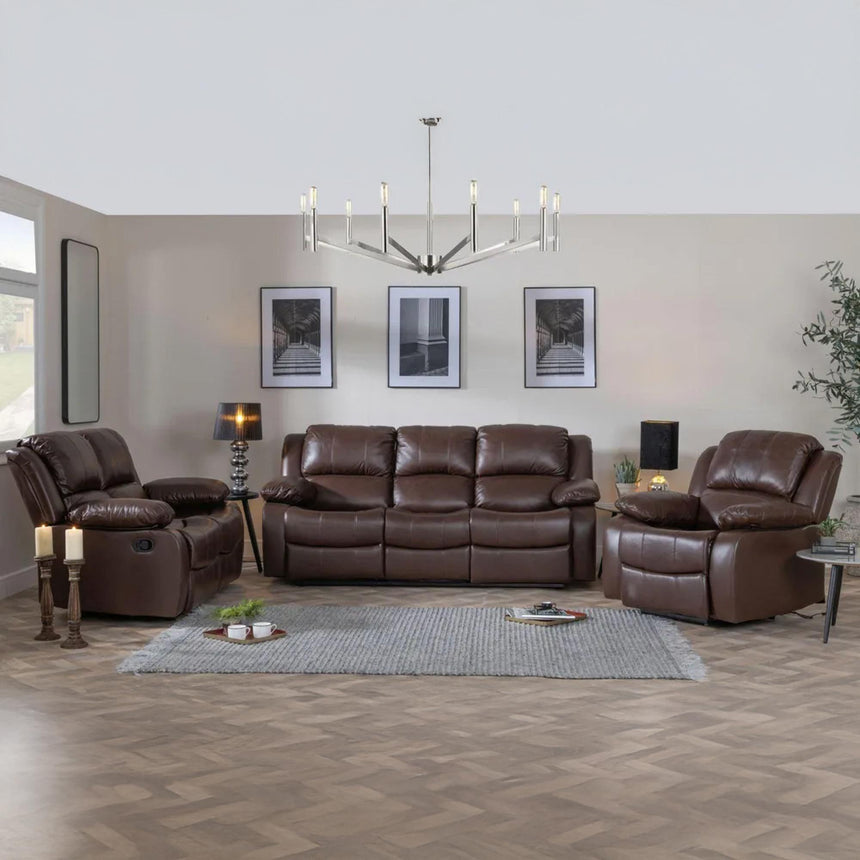 London Brown Leather Recliner Sofa Set-3