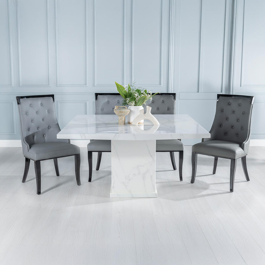 Genoa 8 Seater Square Marble Dining Set - Modica Leather Dining Chair