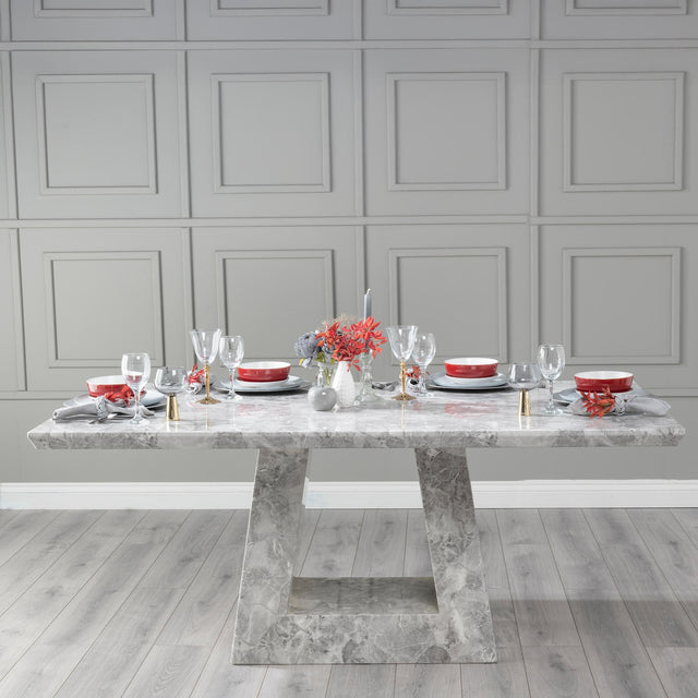 Milan 6 Seater Grey Marble Dining Table - Sizes Available