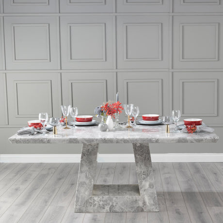 Milan 6 Seater Grey Marble Dining Table - Sizes Available-2