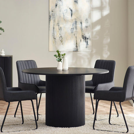 Louis Black 4 Seater Round Dining Table - Fluted Base