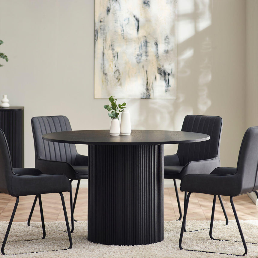 Louis Black 4 Seater Round Dining Table - Fluted Base